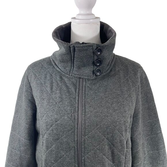 The North Face Gray Long Jacket Sz M Turtleneck Quilted Fleece Lined Zip Pockets - Picture 3 of 13